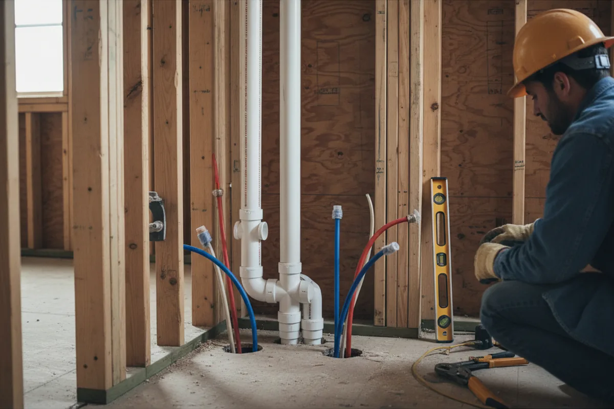 Drain and supply rough-in during Toilet Repair and Installation in Orange